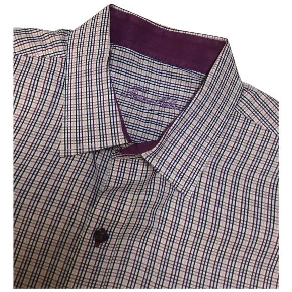 Tasso Elba Men’s Button Down Plaid 100% Cotton Long Sleeve Pocket Purple L - Picture 10 of 10